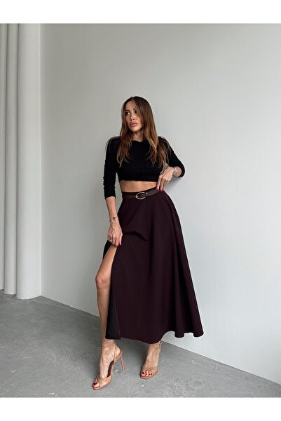 Maldia Shop Fusta de damă cu fermoar și fante Godeli prune