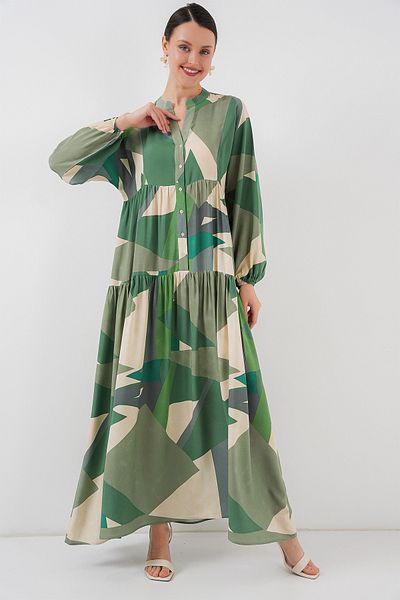 Bigdart 2423 Authentisches gemustertes Hijab-Kleid – A.Khaki