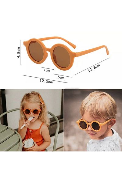 synshop Tile Sun Glasses Retro Girls Boys Children Baby Nordic Round Frame Matte Sunglasses