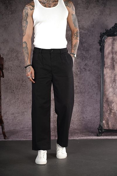 Butik Trend We Relaxed Cut Pleated Loose Leg Men's Gabardine Trousers
