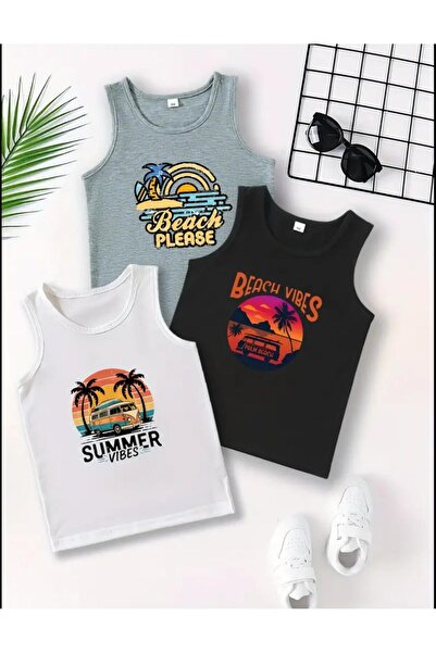 MORNİNG KİDS Μπλουζάκι για αγόρια με μηδενικό μανίκι 3 τμχ Λευκό-Γκρι-Μαύρο B...