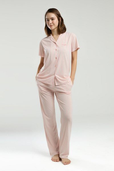 Pierre Cardin Women's Striped Buttoned Pajama Suit, Boxed