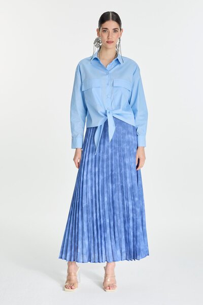 Zühre Indigo Skirt Patterned Pleated - Etk-0155