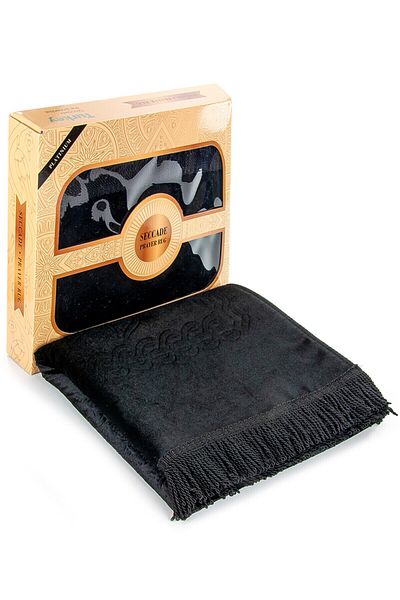 İhvan Black Thick Velvet - Gift Prayer Rug with Dowry and Sponge