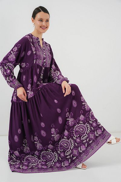 Bigdart 2423 Φόρεμα Hijab με αυθεντικό σχέδιο - Y. Purple