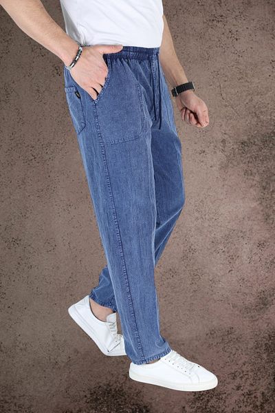 BİRBEYSTORE Summer Linen Trousers - Unisex Comfortable Kalıldızı Elastic Waist Hambez Large Size