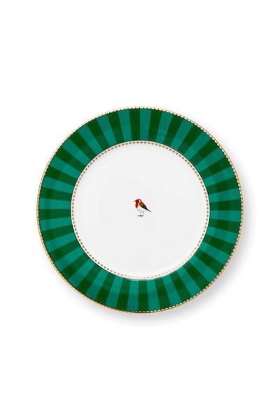 Pip Studio Porcelain Plate, , 21cm, Stripes Green, Love Birds Collection