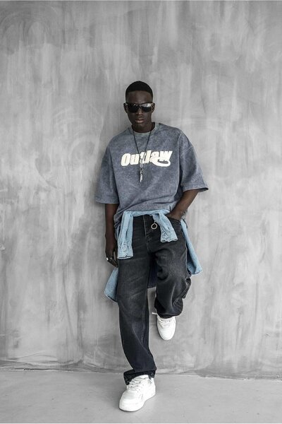 ablukaonline Ανδρικό πλενόμενο μαλακό μπλουζάκι Oversize καπνιστό μοντέλο