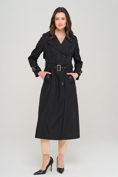 Olcay Double Breasted Trench Coat with Epaulettes and Cape Black 6651