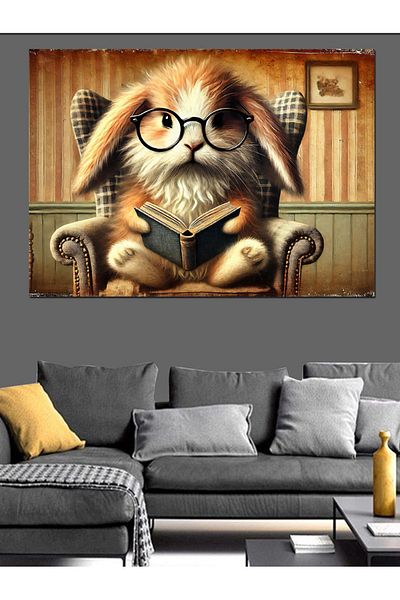 Tablomega Διακοσμητικός καμβάς Wise Rabbit Reading - Ξύλινος πίνακας MDF