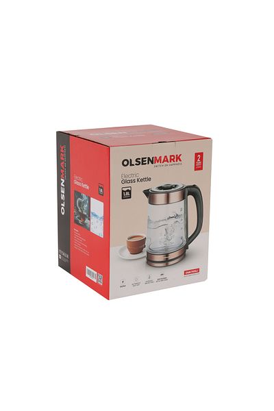 Olsenmark 1.8l Electric Glass Kettle, 1500w | Water Level Indicator, Auto Cut-off