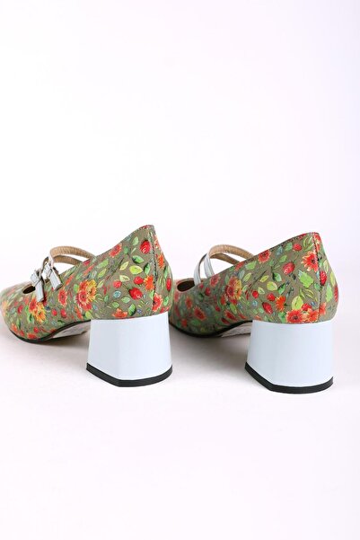 Hayati Arman Women's Genuine Leather Upper Strappy Heeled Shoes Green Multi