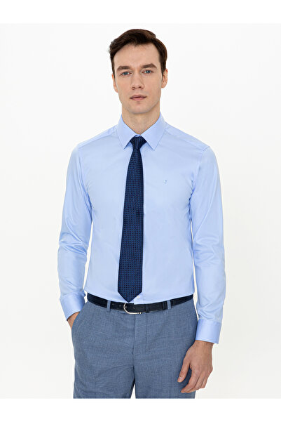 Cacharel Mavi Slim Fit %100 Pamuk Klasik Yaka Basic Gömlek 50250885-VR036