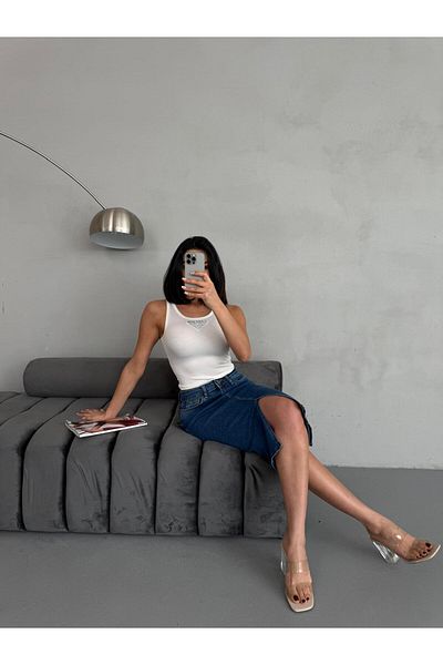 Zeo Basic FUSTA JEAN LICHRA DE LUNGIME MIDI CU SLIT