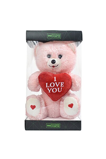Pababo Sevimli Tarçın Renkli Peluş Ayıcık | (I Love You) Yazılı Kalpli ve Pre...