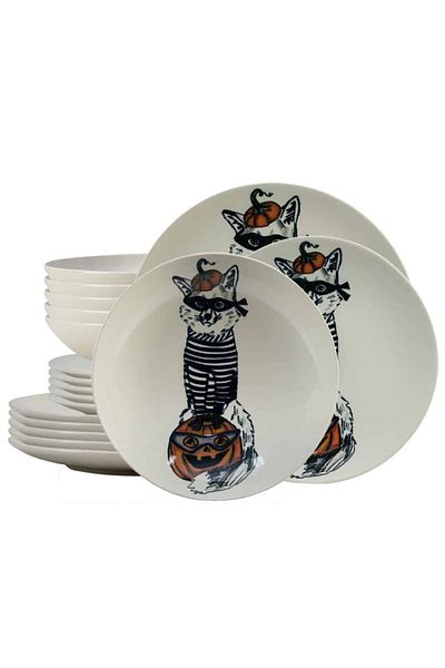 Cesiro 18-piece plate set, for 6 people, Robber Cat, Cesiro, Ivoire with Cat