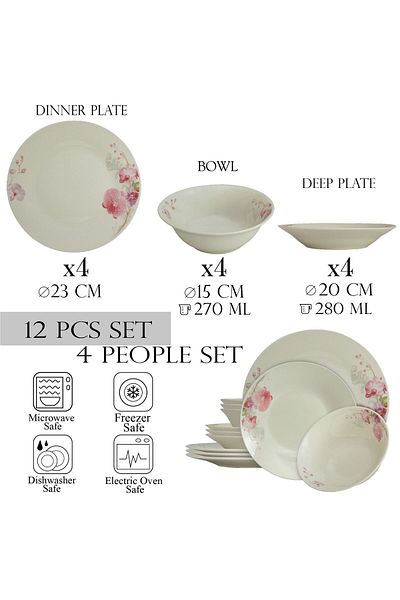 Cesiro 12-piece plate set, for 4 people, Cesiro, Ivoire with orchids