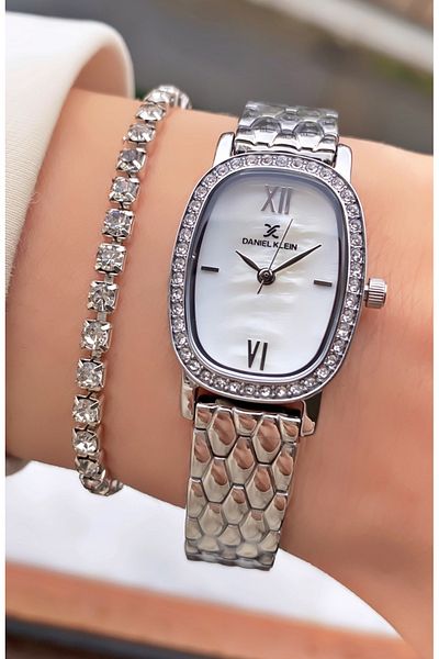 Daniel Klein Brand Silver Color Women's Wristwatch with Bracelet Gift