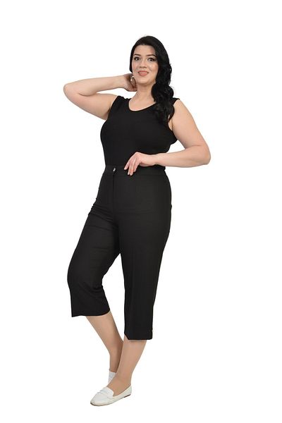 LİLAS XXL Pantaloni Capri din țesătură de mărime mare, culoare neagră