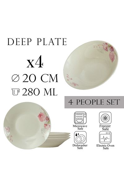 Cesiro Set of 4 deep plates 20 cm x 280 ml for 4 people Ivoire with orchids