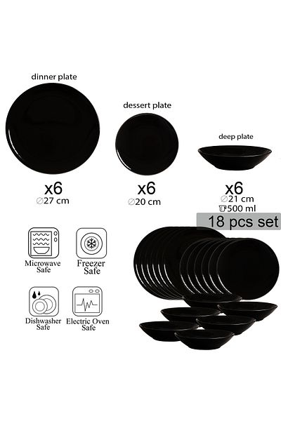 Cesiro 18-piece plate set, for 6 people, Abyss, Cesiro, Glossy Black