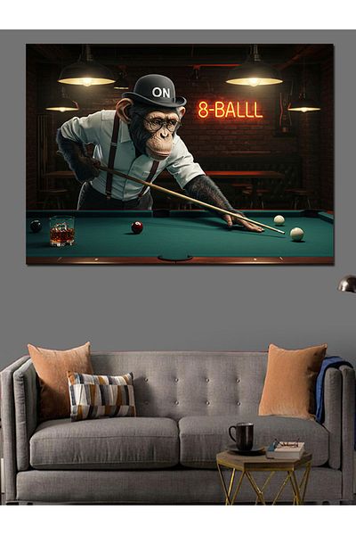 Tablomega Monkey Billiard Player Canvas Decorativ Focalizat - MDF Lemn