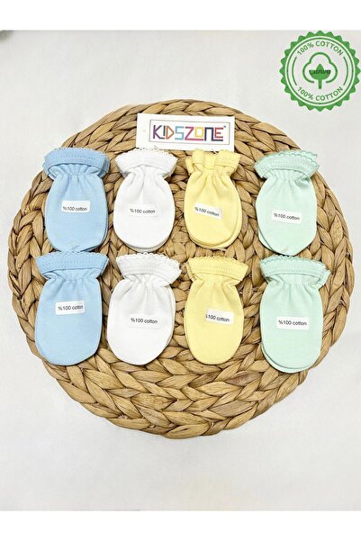 kidszone Yenidoğan Bebek Eldiveni 8 Çift %100 Pamuk Çeşitli Renklerde Eldiven