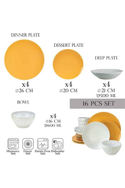 Cesiro 16-piece plate set, for 4 people, Summer, Cesiro, White/Yellow Rumen