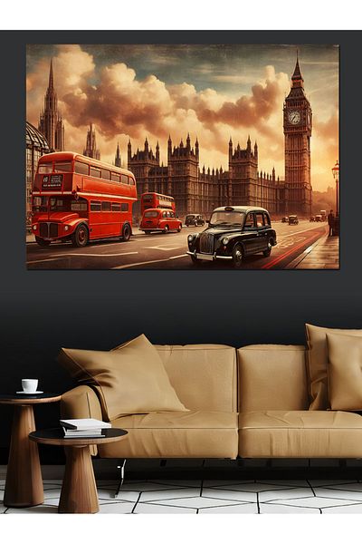 Tablomega Autobuzul din Londra și Big Ben Pânză Decorativă - Lemn MDF