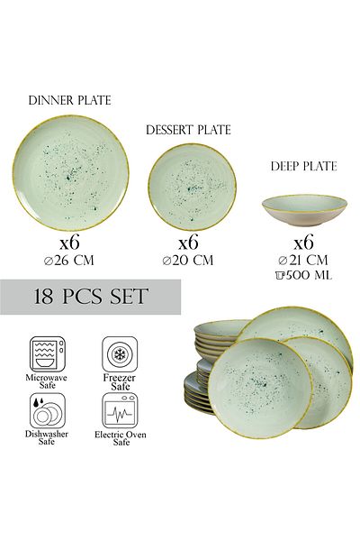 Cesiro 18-piece plate set, for 6 people, Light Pistachio, Cesiro, Pastel Green