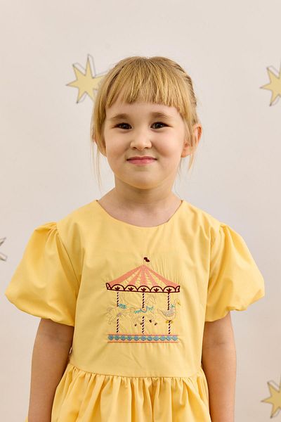 Fahhar Kids Rochie balon galbenă cu broderie