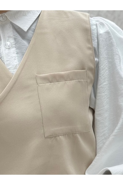 Ebrar Store Magnolia Skirt Vest Single Pocket Suit-Et2466 Stone