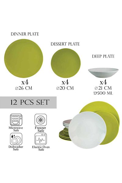 Cesiro 12-piece plate set, for 4 people, Lily, Cesiro, White/Green