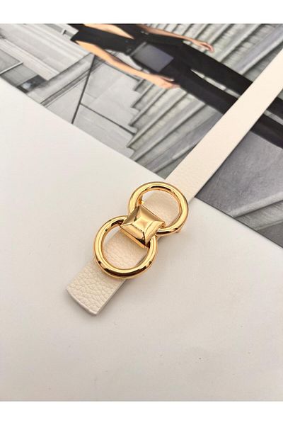 MODAM HİFA Pyramid Buckle Gold Women's Belt Trouser Belt Dress Belt Shirt Belt Coat Belt Thin Belt