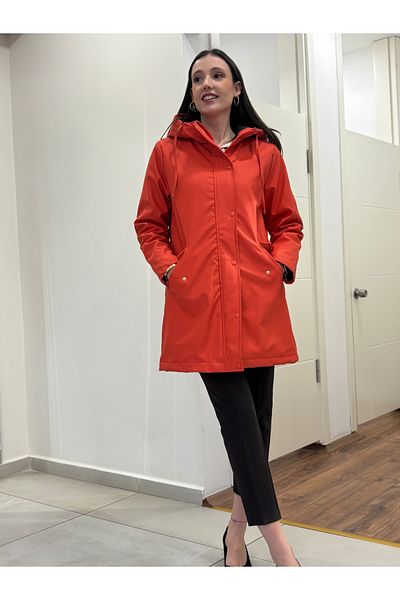 PIQUE Lined Faux Leather Coat with Two Side Pockets, Zipper, Front and Pocket Button Detail