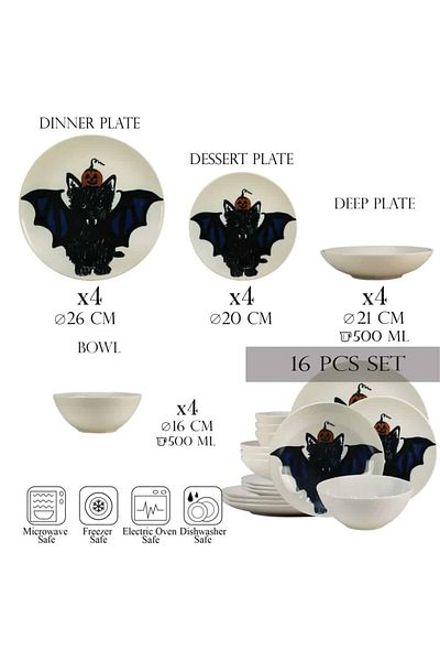 Cesiro 16-piece plate set, for 4 people, BatKitty, Cesiro, Ivoire with the Cat