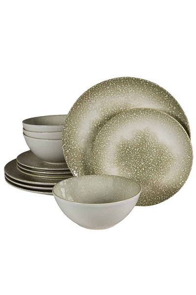 Cesiro 12-piece plate set, for 4 people, Silver, Cesiro, Glossy Ivoire White with Gray