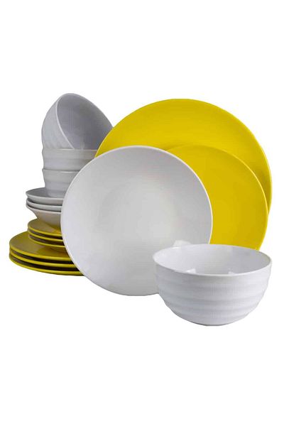 Cesiro 16-piece plate set, for 4 people, Lily, Cesiro, White/Yellow-Green