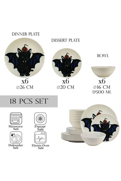 Cesiro 18-piece plate set, for 6 people, BatKitty, Cesiro, Ivoire with the Cat