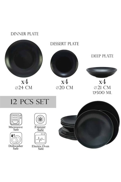 Cesiro Set farfurii 12 piese, pentru 4 persoane, Anthracite, Cesiro, Gri Mat