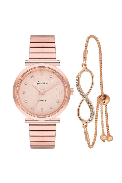 Forentina Rose Metal Kol Saati-Sonsuzluk Bileklik Kombin Set PS4027
