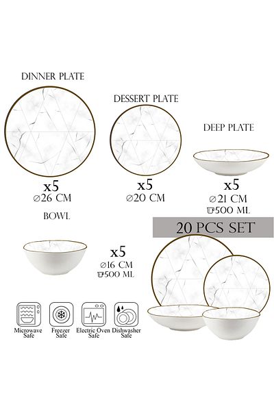 Cesiro 20-piece plate set, 5 people - Ensemble Marmura Aurea - Italian Porcelain Dinnerware Set