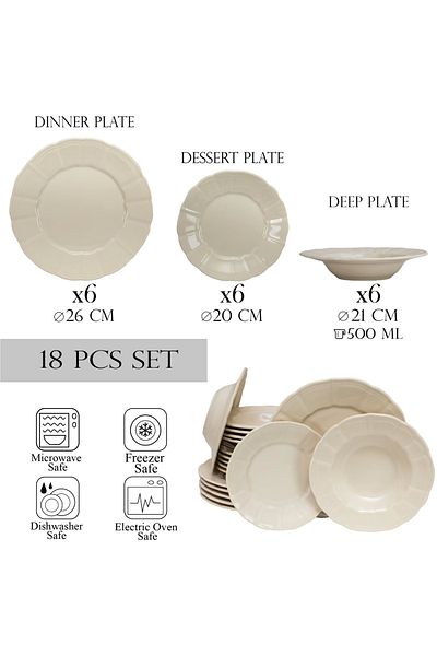 Cesiro 18-piece plate set, for 6 people, Ice, Cesiro, Light Cream