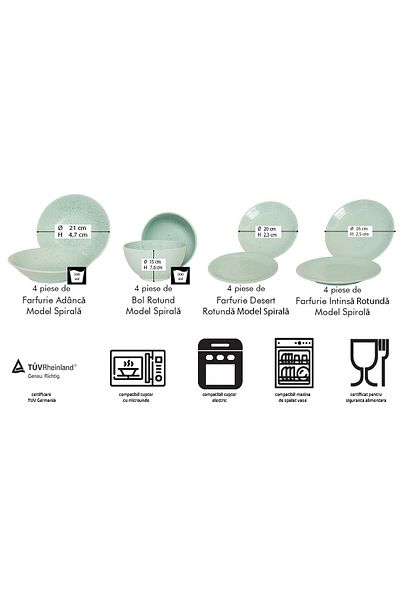 Cesiro 16-piece plate set, for 4 people, Marine Peppermint, Cesiro, Vernil