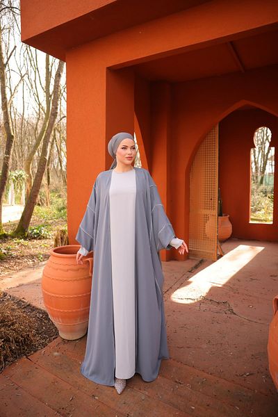 Nissra Ankanoor Gray Bias 2-Piece Abaya Suit Anka 255081