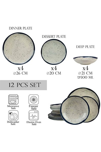 Cesiro 12-piece plate set, for 4 people, Anchor, Cesiro, Ivory White with Blue