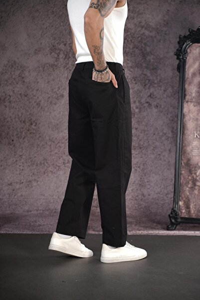 king brich Wide Leg Gabardine Trousers with Pleated Pockets