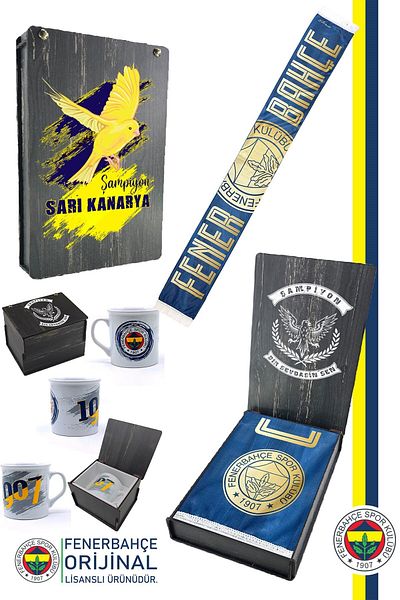 Fenerbahçe Γνήσιο Αδειοδοτημένο Σετ Κεραμικής Κούπας Καρδιά Σταυρωθήκε Σάρωσε Σάρωσε με Ξύλινο Κουτί
