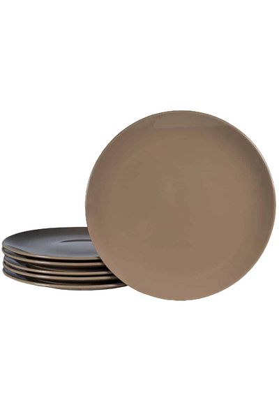 Cesiro Set of 6 wide plates, brown, 26 cm