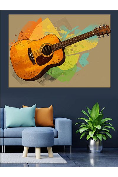 Tablomega Pânză decorativă pentru chitară retro din lemn - MDF Lemn